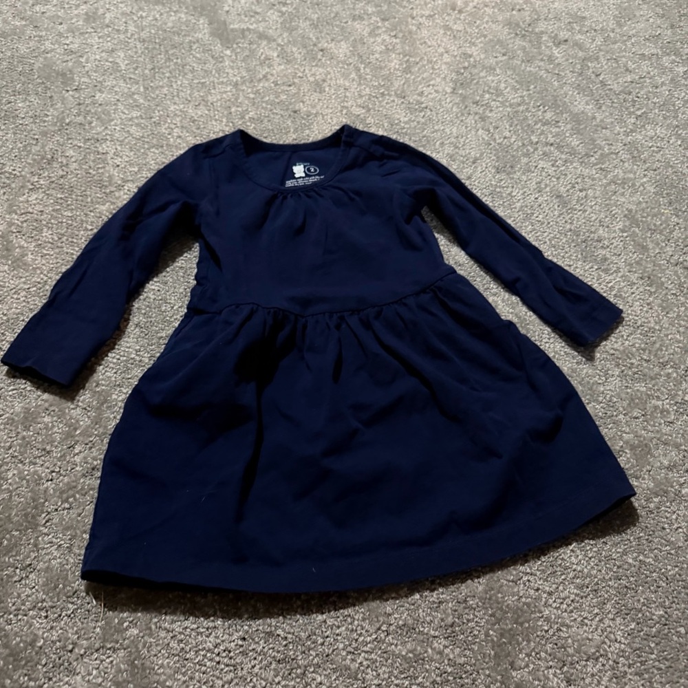 Primary young‎ girls navy blue dress long sleeves size 2 / 2T 100% cotton